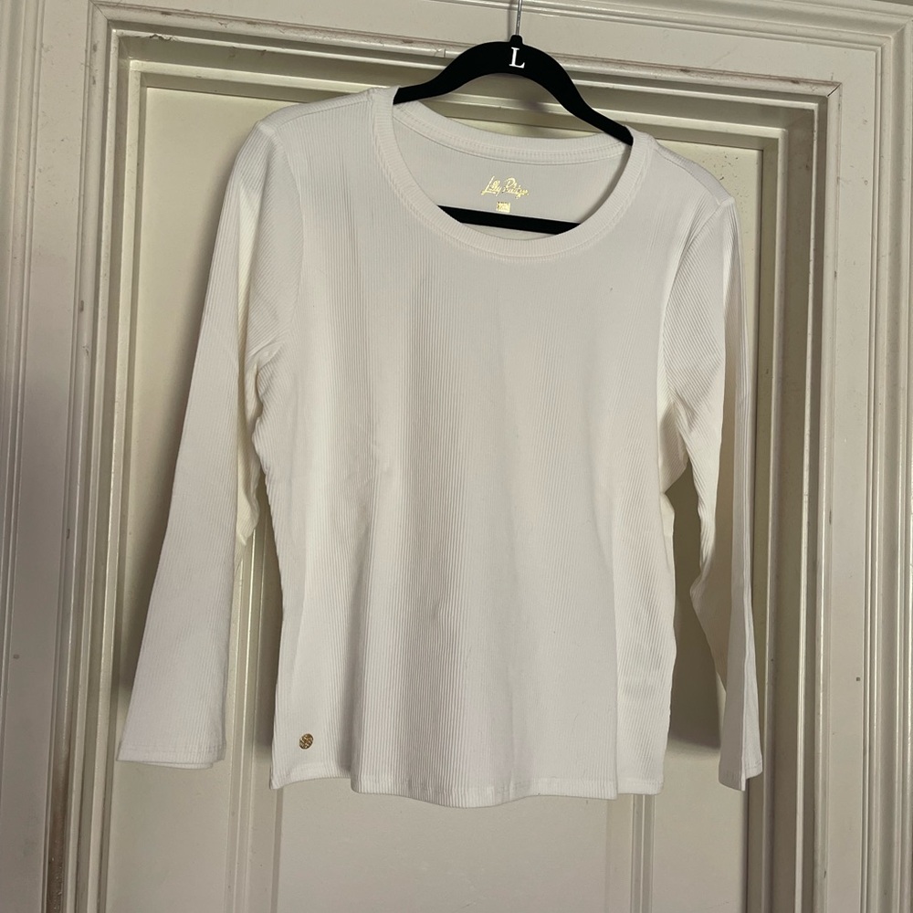 Lilly Pulitzer White Fitted 3/4 Sleeve Crop Blouse